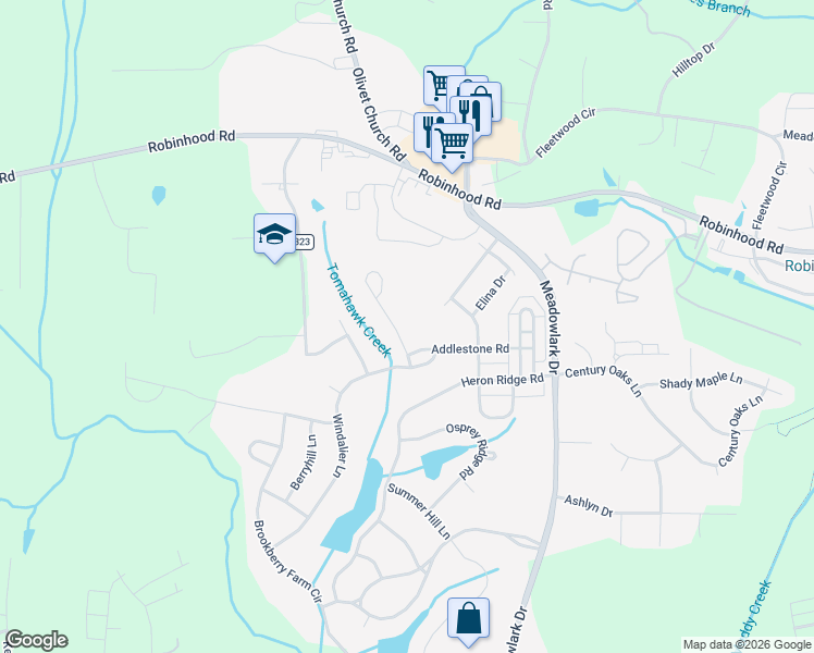 map of restaurants, bars, coffee shops, grocery stores, and more near 1595 Sweetgrass Trail in Winston-Salem