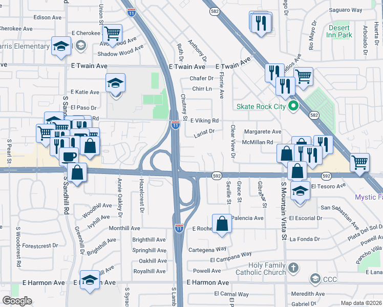 map of restaurants, bars, coffee shops, grocery stores, and more near 4256 Kona Coast Way in Las Vegas