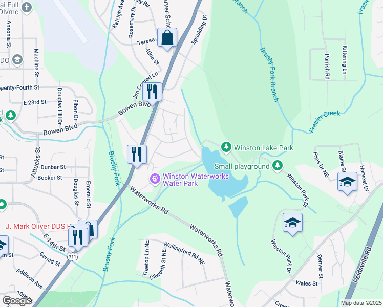 map of restaurants, bars, coffee shops, grocery stores, and more near 200-298 Lakeview Blvd in Winston-Salem
