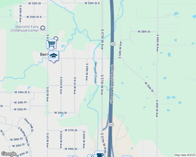 map of restaurants, bars, coffee shops, grocery stores, and more near 3158 South 57th West Avenue in Tulsa