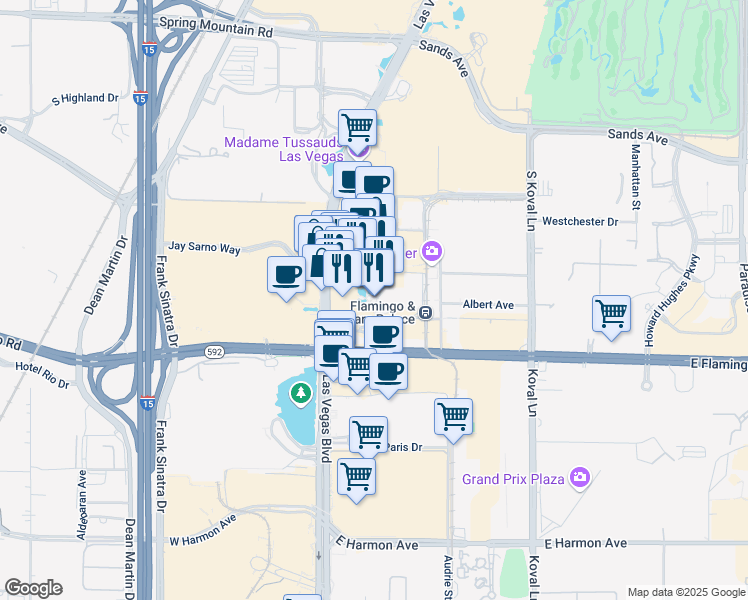 map of restaurants, bars, coffee shops, grocery stores, and more near 3555 South Las Vegas Boulevard in Las Vegas