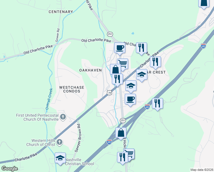 map of restaurants, bars, coffee shops, grocery stores, and more near 2040 Traemoor Village Drive in Nashville