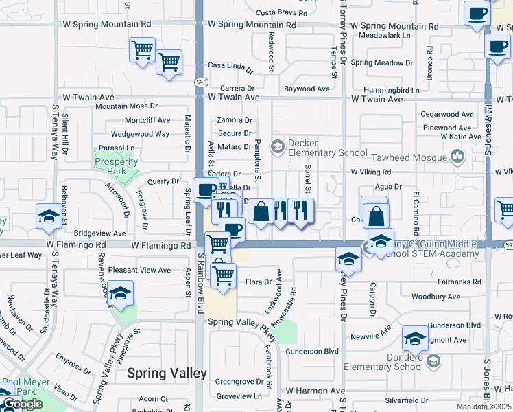 map of restaurants, bars, coffee shops, grocery stores, and more near 6741 Bonillo Drive in Las Vegas
