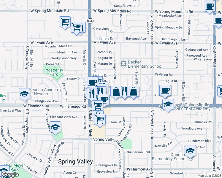 map of restaurants, bars, coffee shops, grocery stores, and more near 6761 Bonillo Drive in Las Vegas