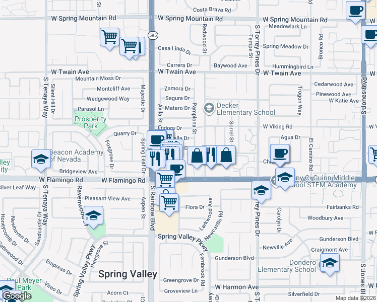 map of restaurants, bars, coffee shops, grocery stores, and more near 6761 Bonillo Drive in Las Vegas