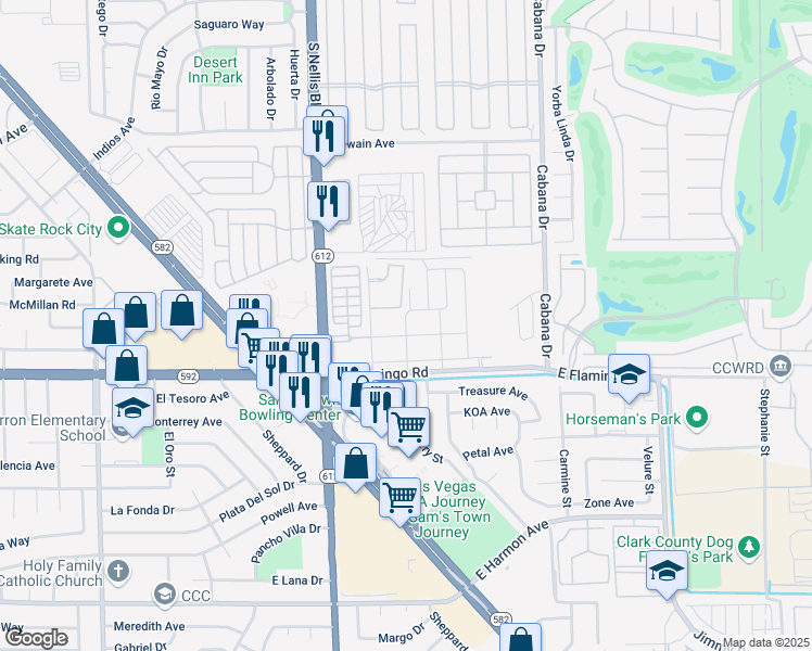 map of restaurants, bars, coffee shops, grocery stores, and more near 77 East General Miles Way in Las Vegas