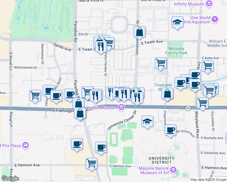 map of restaurants, bars, coffee shops, grocery stores, and more near 4004 Visby Lane in Las Vegas