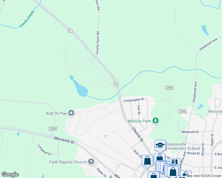 map of restaurants, bars, coffee shops, grocery stores, and more near 5522 North Carolina Highway 61 North in Gibsonville