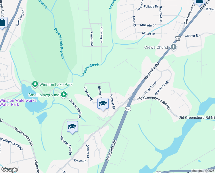 map of restaurants, bars, coffee shops, grocery stores, and more near 1546 Harvest Drive in Winston-Salem