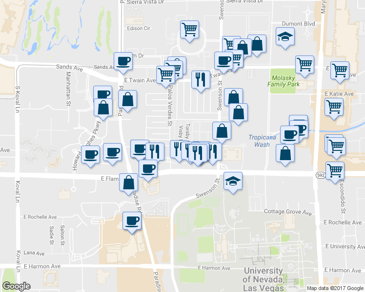 map of restaurants, bars, coffee shops, grocery stores, and more near 4000 Visby Lane in Las Vegas