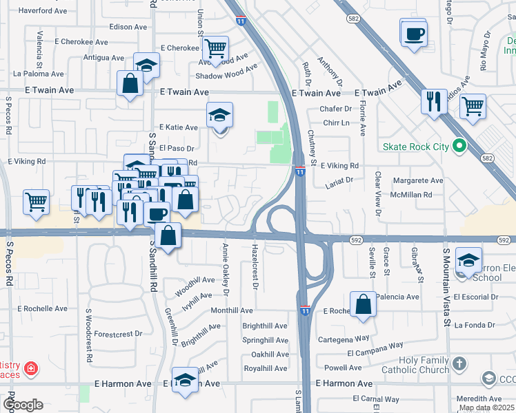 map of restaurants, bars, coffee shops, grocery stores, and more near 4020 Grasmere Avenue in Las Vegas