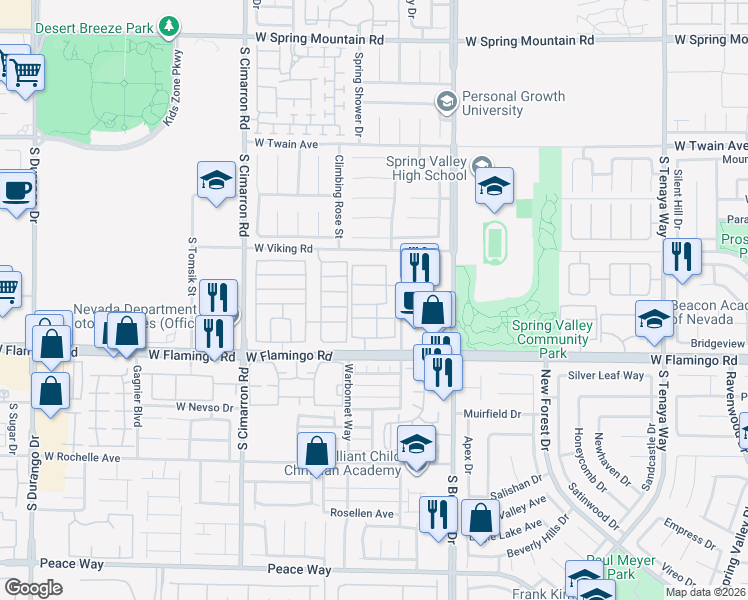 map of restaurants, bars, coffee shops, grocery stores, and more near 7950 West Flamingo Road in Las Vegas