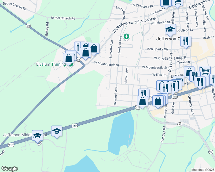 map of restaurants, bars, coffee shops, grocery stores, and more near 1023 West Jefferson Street in Jefferson City