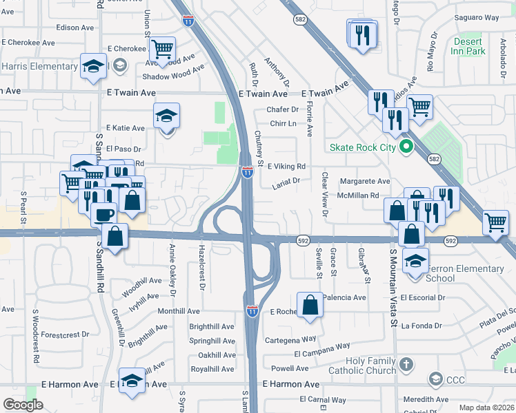 map of restaurants, bars, coffee shops, grocery stores, and more near 4256 Kona Coast Way in Las Vegas