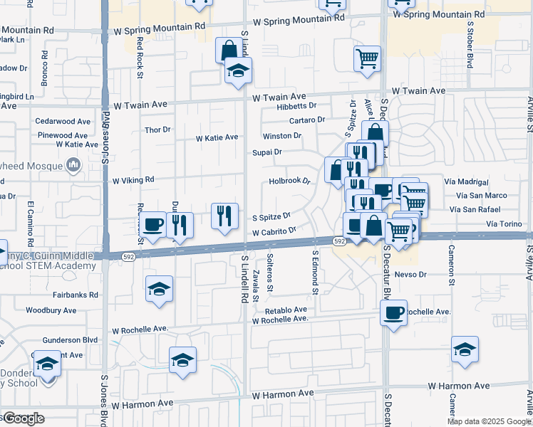 map of restaurants, bars, coffee shops, grocery stores, and more near 3999 South Camas Court in Las Vegas