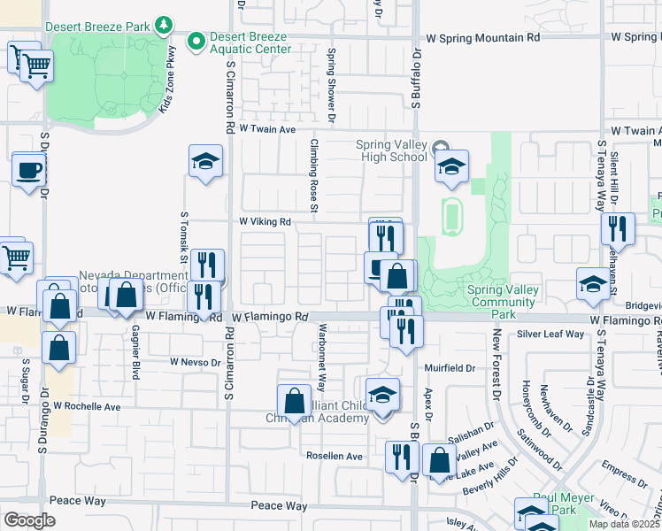 map of restaurants, bars, coffee shops, grocery stores, and more near 7950 West Flamingo Road in Las Vegas
