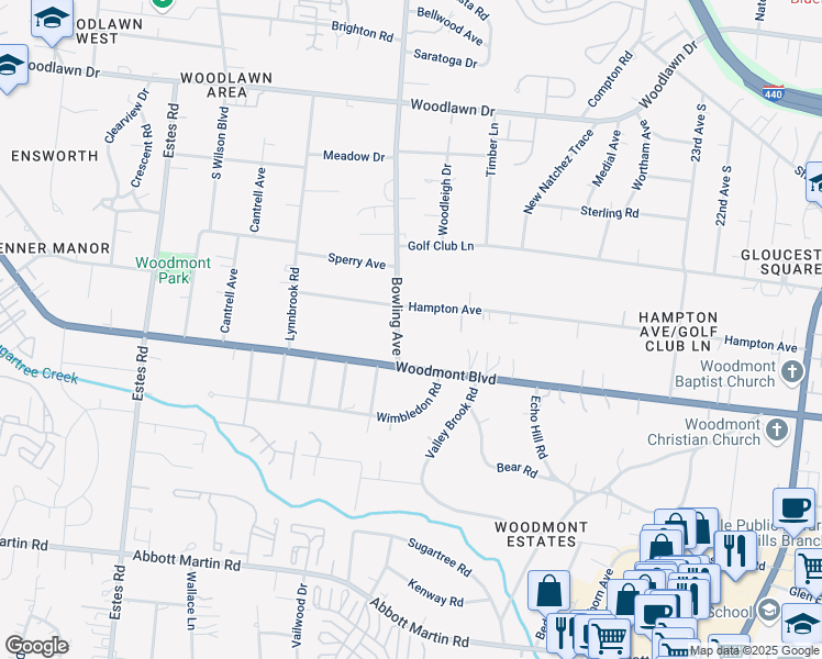 map of restaurants, bars, coffee shops, grocery stores, and more near 3519 Hampton Avenue in Nashville
