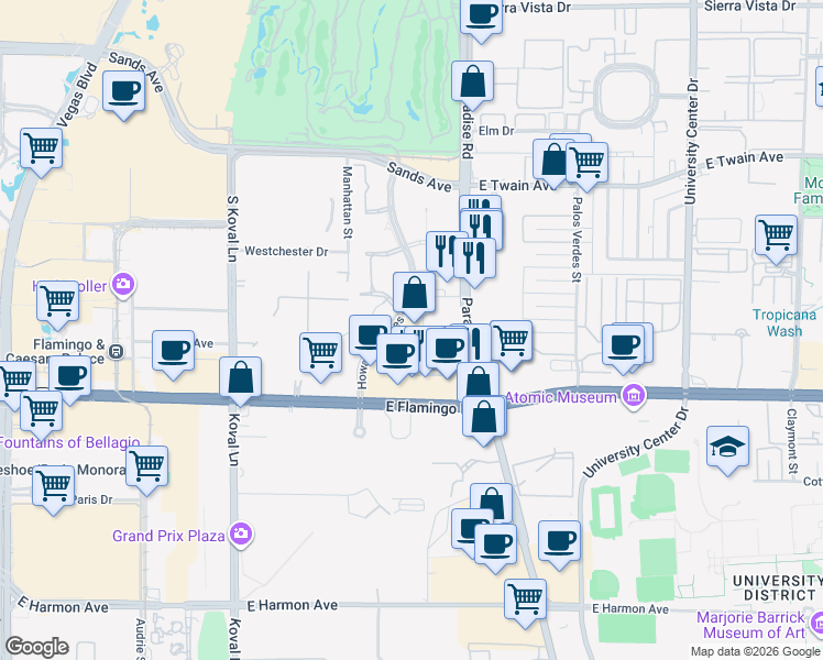 map of restaurants, bars, coffee shops, grocery stores, and more near 3960 Howard Hughes Parkway in Las Vegas