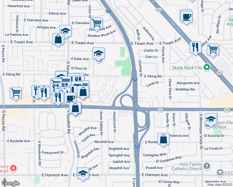 map of restaurants, bars, coffee shops, grocery stores, and more near 4011 Grasmere Avenue in Las Vegas