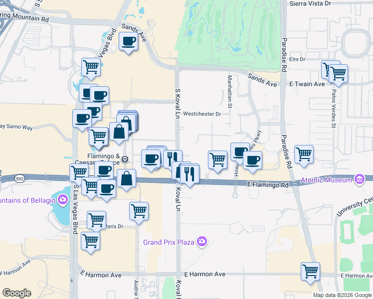 map of restaurants, bars, coffee shops, grocery stores, and more near in Paradise