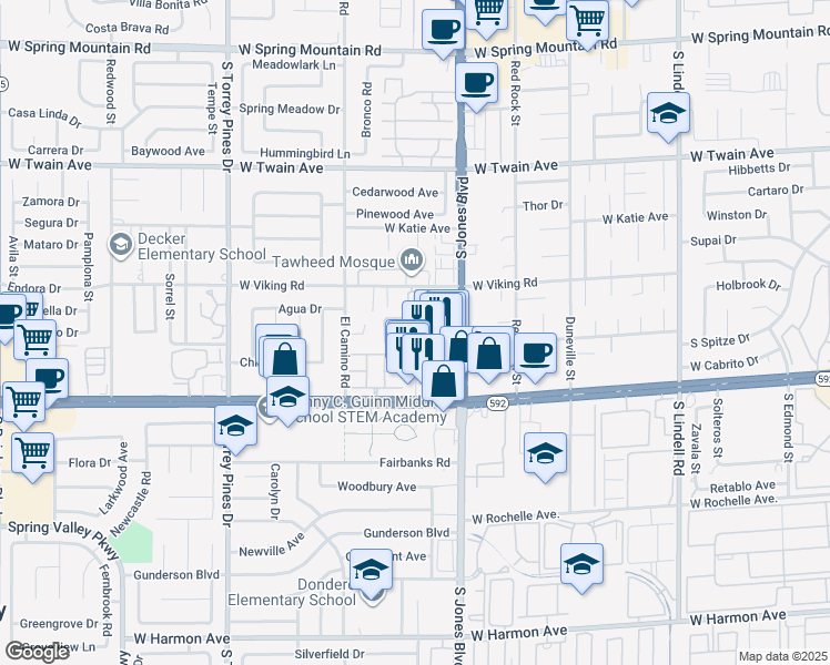 map of restaurants, bars, coffee shops, grocery stores, and more near 3925 South Jones Boulevard in Las Vegas