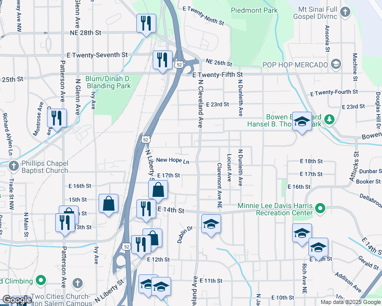 map of restaurants, bars, coffee shops, grocery stores, and more near 1150 Bethlehem Lane in Winston-Salem