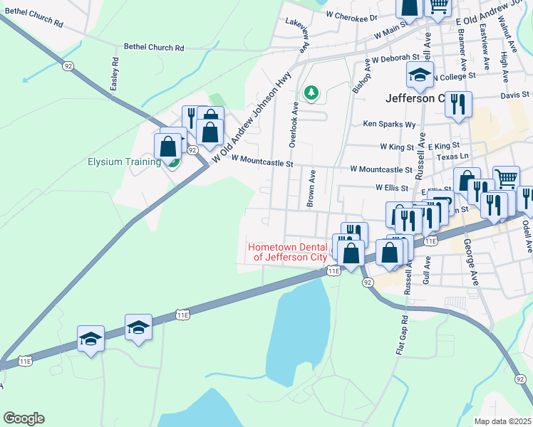 map of restaurants, bars, coffee shops, grocery stores, and more near 1929 Burnette Avenue in Jefferson City