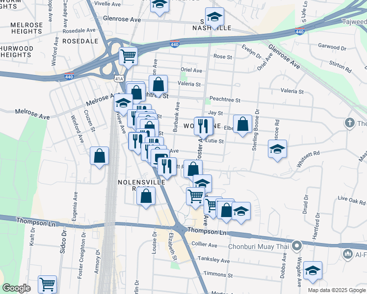 map of restaurants, bars, coffee shops, grocery stores, and more near 214 Joyner Avenue in Nashville