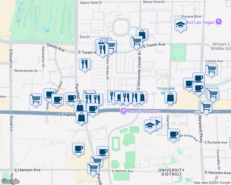 map of restaurants, bars, coffee shops, grocery stores, and more near 3994 Visby Lane in Las Vegas