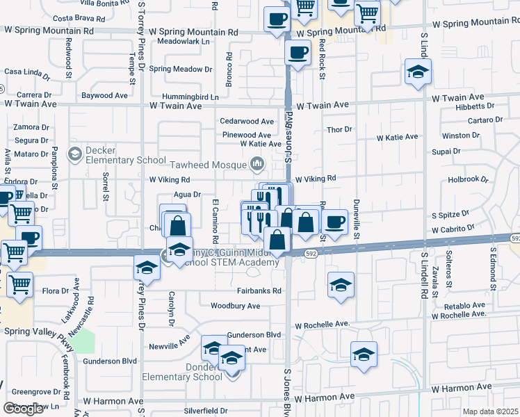 map of restaurants, bars, coffee shops, grocery stores, and more near 3925 South Jones Boulevard in Las Vegas