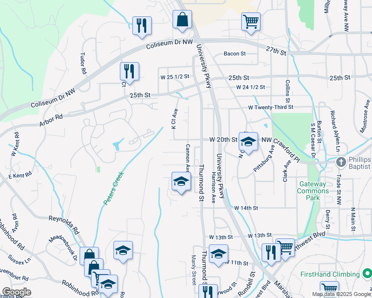 map of restaurants, bars, coffee shops, grocery stores, and more near 818 West 20th Street in Winston-Salem