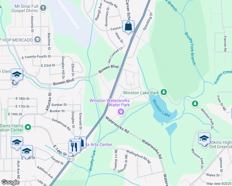 map of restaurants, bars, coffee shops, grocery stores, and more near 217 Walkertown Avenue in Winston-Salem