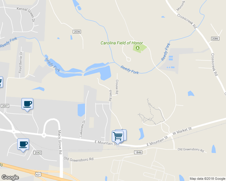 map of restaurants, bars, coffee shops, grocery stores, and more near 204 Pratt Road in Kernersville
