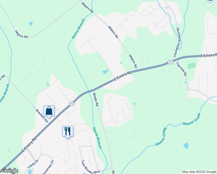 map of restaurants, bars, coffee shops, grocery stores, and more near 6916 East Emory Road in Knoxville
