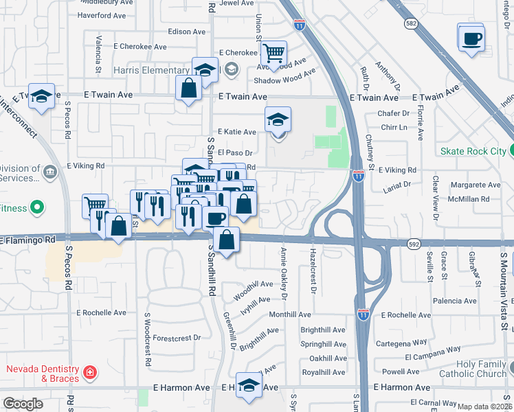 map of restaurants, bars, coffee shops, grocery stores, and more near 3990 Avebury Place in Las Vegas