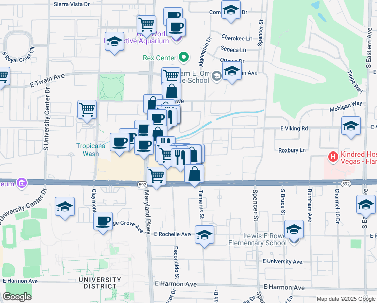 map of restaurants, bars, coffee shops, grocery stores, and more near 3955 Algonquin Drive in Las Vegas