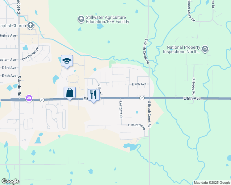 map of restaurants, bars, coffee shops, grocery stores, and more near 3098 East 6th Avenue in Stillwater