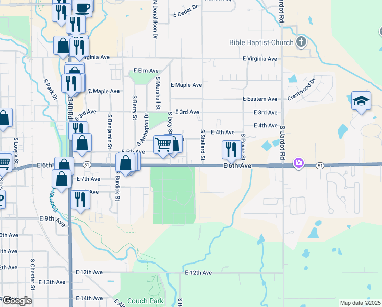map of restaurants, bars, coffee shops, grocery stores, and more near 513 South Hafner Street in Stillwater