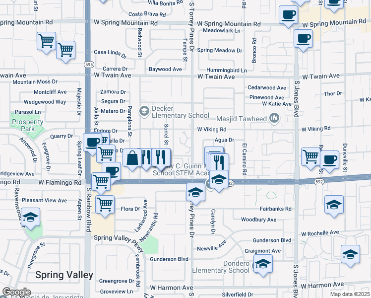 map of restaurants, bars, coffee shops, grocery stores, and more near 3965 South Torrey Pines Drive in Las Vegas