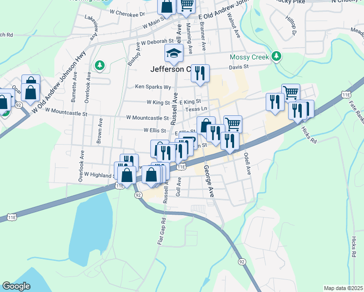 map of restaurants, bars, coffee shops, grocery stores, and more near 1406 North Butler Avenue in Jefferson City