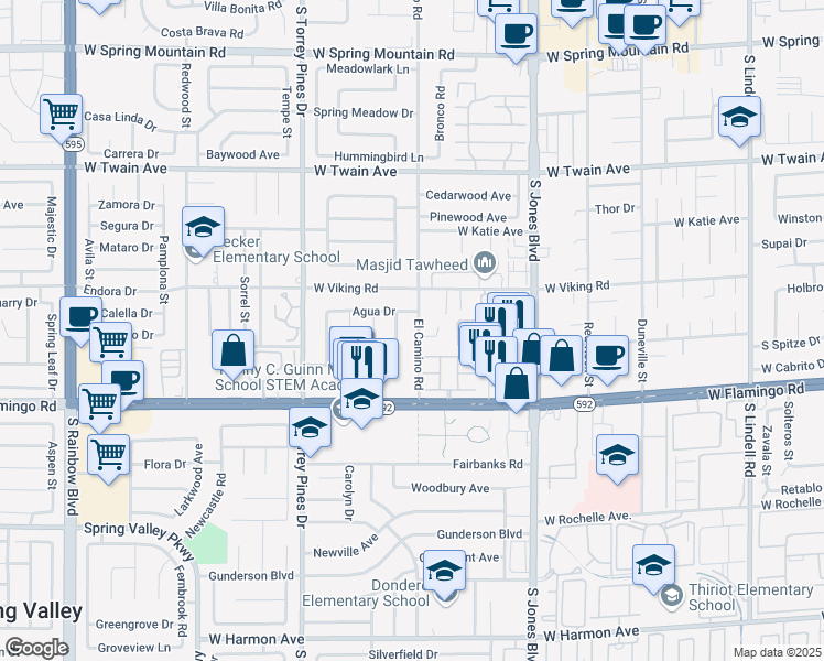 map of restaurants, bars, coffee shops, grocery stores, and more near 3973 El Camino Road in Las Vegas