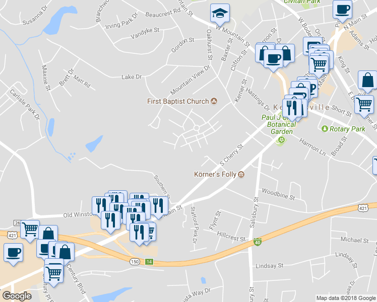map of restaurants, bars, coffee shops, grocery stores, and more near 307 McConnell Landing in Kernersville