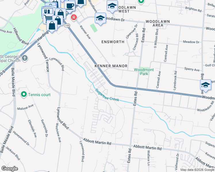 map of restaurants, bars, coffee shops, grocery stores, and more near 23 Washington Park in Nashville