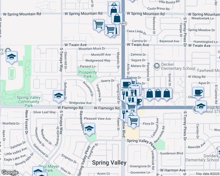 map of restaurants, bars, coffee shops, grocery stores, and more near 6996 Cheerful Circle in Las Vegas