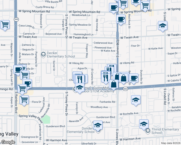 map of restaurants, bars, coffee shops, grocery stores, and more near 3973 El Camino Road in Las Vegas