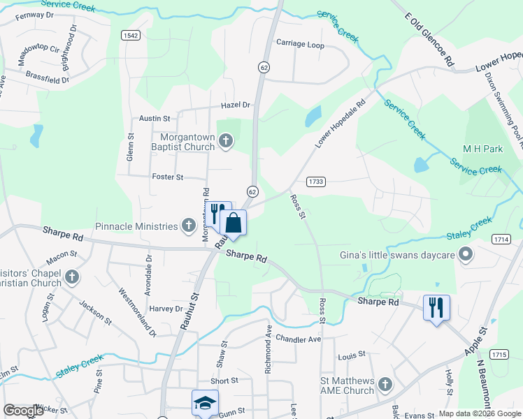 map of restaurants, bars, coffee shops, grocery stores, and more near 1619 Lower Hopedale Road in Burlington