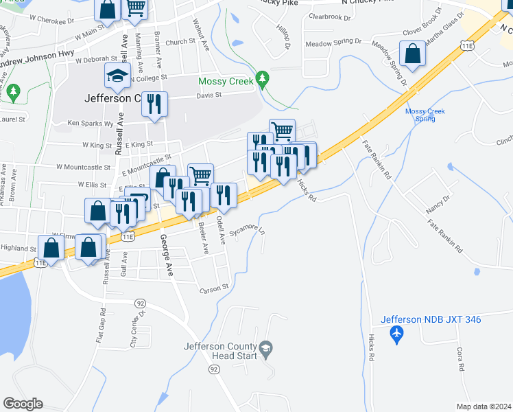 map of restaurants, bars, coffee shops, grocery stores, and more near 249 East Broadway Boulevard in Jefferson City