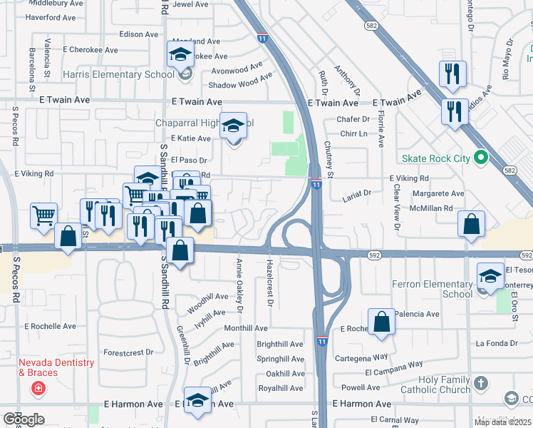 map of restaurants, bars, coffee shops, grocery stores, and more near 4011 Grasmere Avenue in Las Vegas