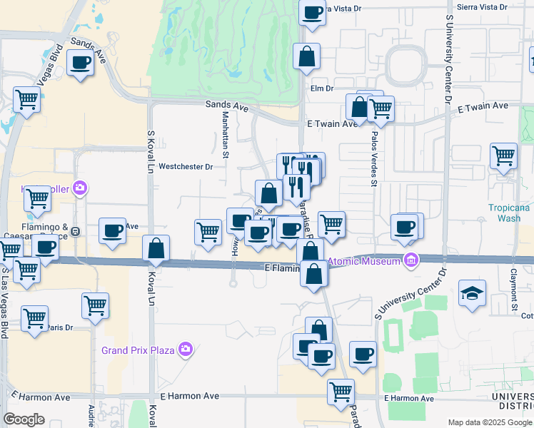 map of restaurants, bars, coffee shops, grocery stores, and more near 3960 Howard Hughes Parkway in Las Vegas