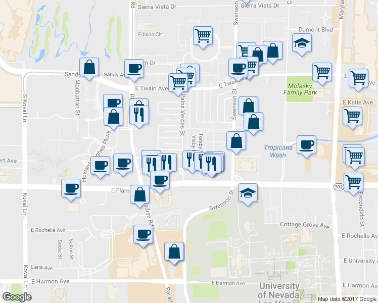map of restaurants, bars, coffee shops, grocery stores, and more near 3982 Voxna Street in Las Vegas